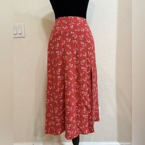 Women Abercrombie and fitch red floral midi skirt with slit